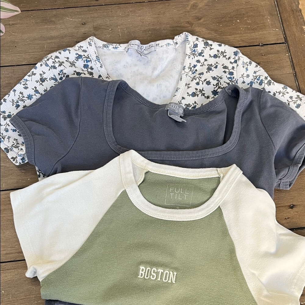 Full Tilt Crop Tops in Blue, Green, and White